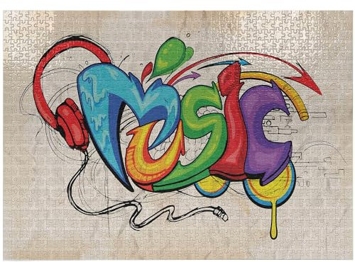 ABAKUHAUS Musik Puzzle, Musik Graffiti Hip Hop, Heirloom-Qualität lustige Aktivität für die Familie langlebiger Karton, 1000 Stücke, Mehrfarbig