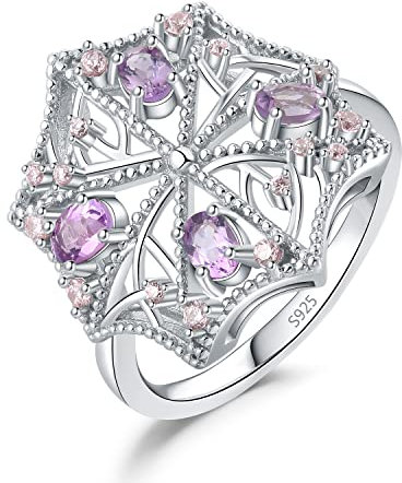 JewelryPalace Parapluie Bague Taille Ovale Naturelle Lavande Violet Amethyste Argent 925 Pour Femme, Bague Originale Fantaisie Retro Pierre Fille, Vintage Ensemble Parure de Bijoux Cadeau Anniversaire