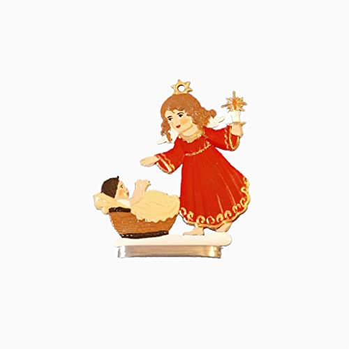 Gedona Geschenke der besonderen Art Engel an Krippe beidseitig von Hand bemalt als stehende Figur (HxB) 6,5 x 6,0 cm, Christbaumschmuckanhänger, Christbaumschmuck, Weihnachtsbaumanhänger, Weihnachten