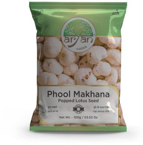 Aryan Phool Makhana (Puffed Lotus Kernals)-100gm (Pack of 1) Popped Lotus Seeds Fox Nuts Low Calorie Natural Protein Snack Gluten Free & Vegan