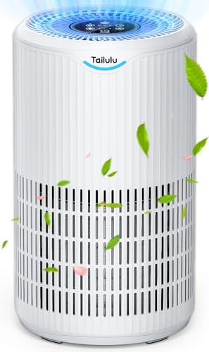 Tailulu H13 HEPA Air Purifier for Large Room Up to 1500 Sq Ft, White, Glossy Finish, Ideal for Bedroom, Living Room, Kitchen, Office, Sleep Mode
