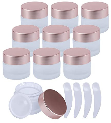 LusDoly 10 Pièces 50 ml / 50g Transparent Mat Pots Cosmétiques en Verre Vides avec Couvercle à Vis en Alu Rose Contenant Cosmétique Pots de D'échantillon de Voyage pour Lotions de Crèmes DIY