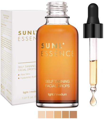 Sunl'Essence Selbstbräuner Gesichtstropfen | Bräunungstropfen zum Hinzufügen zu einer Feuchtigkeitscreme | Farbkorrektur Natürlichen Bräunungseffekt | Dunkle Bräune ohne Streifen (Hell/Mitter)