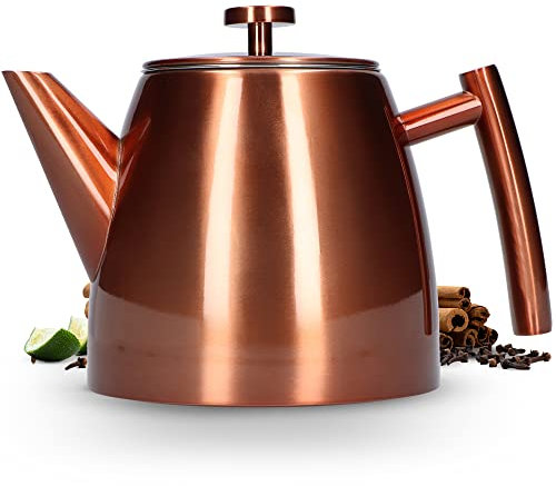 Vaja Trends | Teekanne | Rose Edelstahl 1L | Teekanne mit Siebeinsatz | Teekanne Edelstahl | Stövchen für Teekanne | Teekanne mit Stövchen | Tea Maker | Doppelwandig