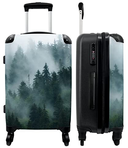 NoBoringSuitcases.com® Koffer groß Trolley Rollkoffer Reisekoffer mit 4 Rollen Fotokoffer - Baum - Grün - Nebel - Natur - Wald - 67x43x25cm - 90 Liter