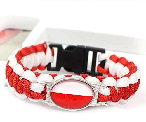 LODMLOER Handgefertigtes Geflochtenes Paracord-Armband, Länderflaggen-Armband Polen-Flaggen-Armband, Trendiges Outdoor-Sportarmband Mit Verschlussgeschenk Für Männer Und Frauen,22Cm