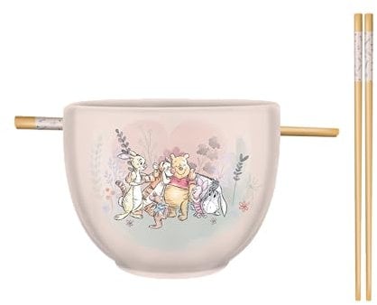 Silver Buffalo Disney Winnie l'ourson Bol à riz en céramique avec baguettes Passe au micro-ondes 590 ml