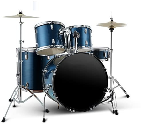 HDYNUZ 5-teiliges Schlagzeug-Set in voller Größe, komplettes Anfänger-Drum-Set für Erwachsene, Junior-Drum-Kit, Percussion mit Becken, Pedal, Drumsticks (Color : Blue, Size : 5 Drums 3 Cymbals)