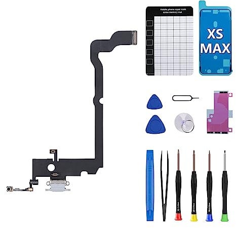 for iPhone Xs Max Charging Port Replacement White Headphone Jack USB Charge Dock Connector Assembly Microphone Antanna Flex Cable with Repair Tools Kit Waterproof sticker A1921 A2101 A2102 A2103 A2104