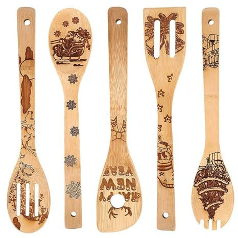 Holzlöffel für Kochutensilien-Set – magisches Muster, gebrannte Holzspatel, Küchenutensilien-Set für Küchendekoration, Nightmare Before Christmas Geschenke für Fans und Freunde (Muster A)