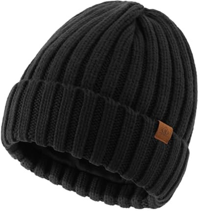 Magracy Herren-Beanie-Mütze, Winter-Thermomütze für Männer und Frauen, Klassische Strickmütze mit Bündchen, Totenkopf-Kappen, Schwarz