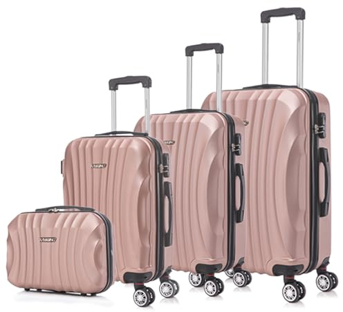 RAYKONG Juego de Maletas ABS Rígida 3 Piezas|Maleta Cabina 55cm|Maleta Mediana 68cm|Maleta Grande 78cm|Neceser 29cm|RosaDorada