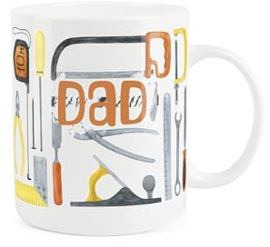 Purely Home Dad's Tools Mug - Fathers Day Gift for Dad - Watercolour Tools Handyman Tea/Coffee Hot Drinks White Bone China Mug