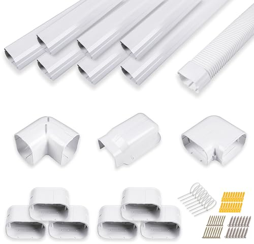 LyPrem 25FT Mini Split Line Set Cover 4 PVC for AC & Heat Pump (White) | Premium PVC & ABS, UV-resistant,for mini splits and central AC, snap-on for quick install, shields lines & extends AC life.