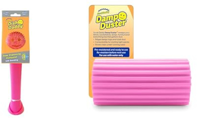 Scrub Daddy Dish Wand Scrubbing Brush with Handle, Soap Dispensing Dish Brushes & Damp Duster, Magical Dust Cleaning Sponge, Dusters for Cleaning