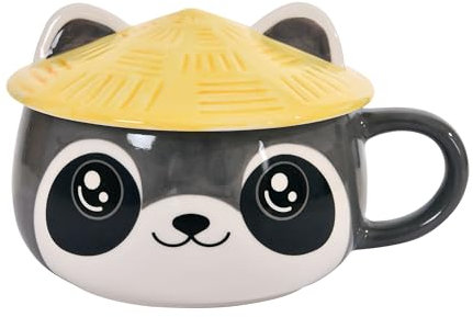 Elbenwald Tasse Kawaii im Waschbär Design mit Deckel - 450 ml Fassungsvermögen 9 cm Höhe (mit Deckel) - für Anime Fans Keramik Grau