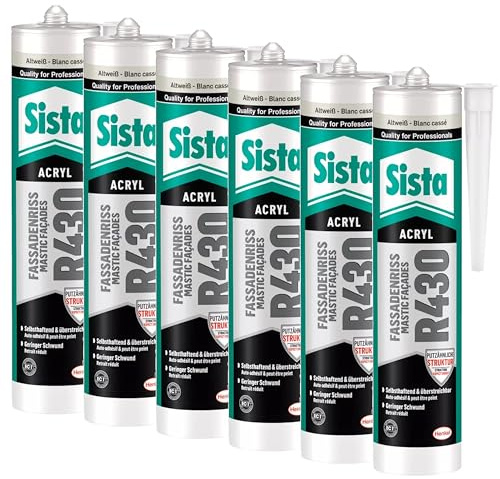 Sista R430 Fassaden-Rissdichter, elastischer Acrylat-Dichtstoff zum Verschlißen von Putz- und Mauerwerksrissen, selbsthaftend und überstreichbar, 6x 300ml