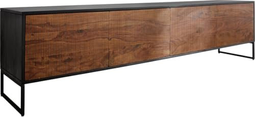 DELIFE TV-Tisch Vaag Sheesham Natur Mango Schwarz 200 cm 4 Türen Lowboard