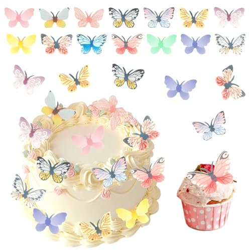 72Pcs Butterfly Cupcake Toppers Edible Butterfly Cake Topper Decorations Butterfly Cake Decorations 3D Colourful Butterflies Cupcake Toppers with Box for Birthday Wedding Anniversary Baby Shower Party