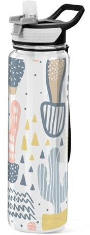 famyily Bouteille de sport colorée avec motif cactus transparent pour journal intime, design unique, sport, voyage, maison, bureau