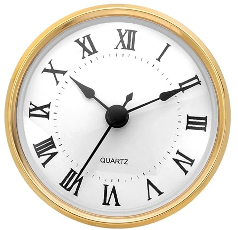 PATIKIL 3.1 80mm Quarz Uhr Einsatz Rund Quarz Uhrwerk Miniatur Uhr Mini Römische Ziffern Uhr Passform 76mm/3 Durchmesser Loch für Ersatz Haus Stil 24 Gold Ton