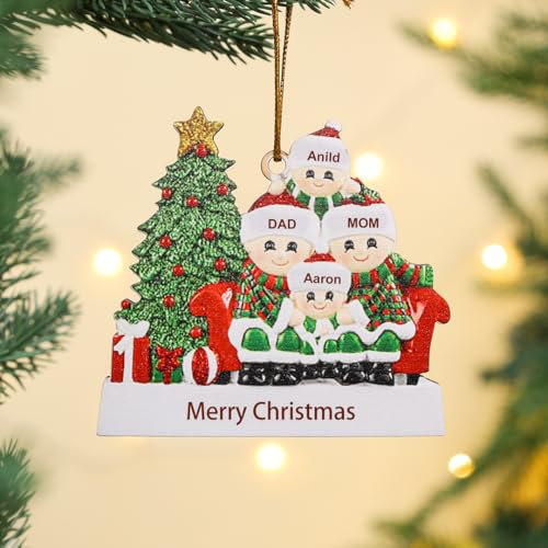Wamantic Addobbi Natalizi 2024 Personalizzati Natale Decorazioni in Legno per La Casa Albero Famiglia di 2-6 Persone Regali di Natale (Stile 1, Famiglia di 4)
