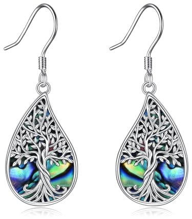 DAYLINLOVE Tree of Life Earrings 925 Sterling Silver Abalone Shell Tree Earrings Tree of Life Jewellery Gifts for Women