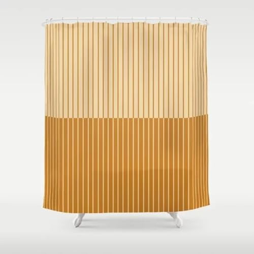 Duschvorhang 100x200 cm Braun Gelb Streifen Duschvorhang Einfach Design modernes Textil Anti-schimmel Wasserdicht Waschbar Badvorhang für Badezimmer Badewannen Toilette mit 12 Haken