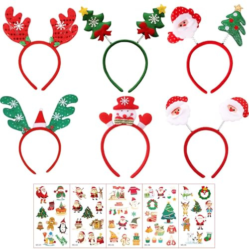11 Stück Weihnachts Accessoires, 6 Haarreif Weihnachten, 5 Tattoo, Weihnachts Haarreif, Weihnachtsmütze, Weihnachts Haarschmuck, Weihnachtsfeier, Weihnachtsmützen, Weihnachtshaarreifen Erwachsene