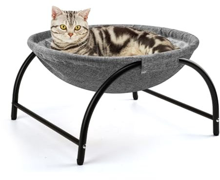 LIFLIX Katzen Hängematte, erhöhter Katzenbett mit abnehmbarem, Waschbarem Plüsch, Stehend Katzenhängematte für Innen-/Außenbereich (Grau)