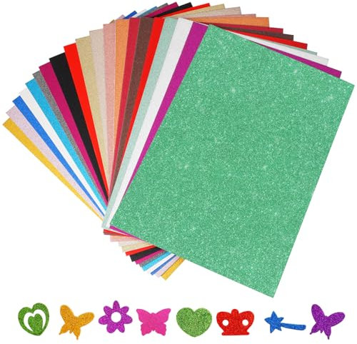 20 Fogli Carta Glitterata 21x29.7cm Cartoncino Glitterato per Bricolage e Scrapbooking, Cartoncino Colorato A4, 250g/m² Carta Glitter, Cartoncini Colorati, Cartoncino Colorato, 20 Colori