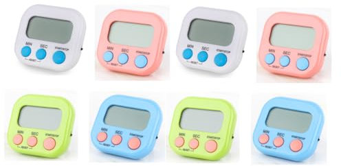 Kellegour Temporizador Cocina Digital,8 Pcs Cronometro con Pantalla LCD Grande,Cronometro Digital 4 Colores,Temporizador MagnéTico Timer Alarma Fuerte Reloj para Cocinar,Hornear,Hacer Deporte,Aprender