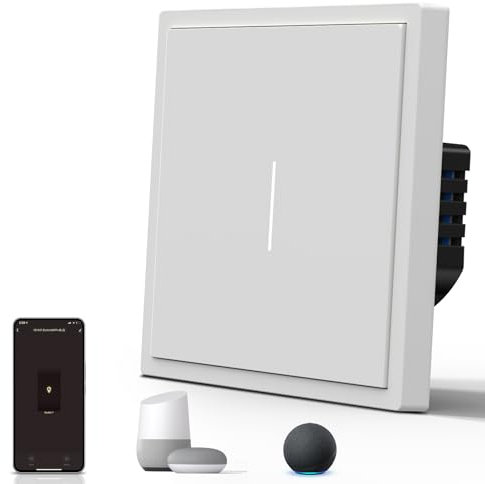 BSEED Interruptor Inteligente Mate,Control de Voz,Control de APP,Requiere Cable Neutro,1 Gang 1 Vía,Blanco 86mm