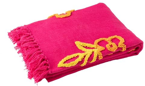 J-Line Plaid floral en coton rose + orange / jaune