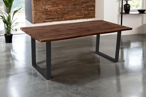 SAM Esstisch Josy | 200 x 100 cm | Holz Nussbaum-Optik | U-Gestell Metall schwarz | 40 mm Tischplatte mit Baumkante | Tisch für Esszimmer & Küche