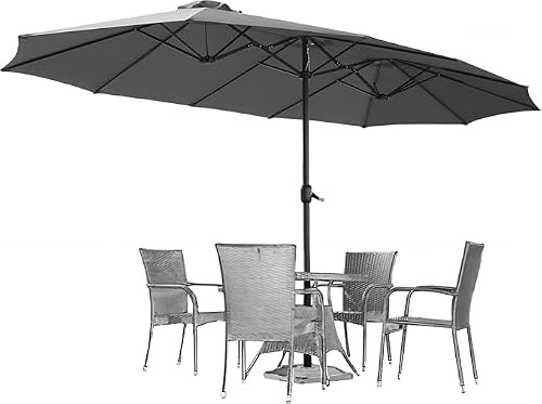 UNIONLINE 4,5m Gartenschirm Sonnenschirm, Doppelseitiger Terrassenschirm mit Kurbel Belüftungsöffnungen, Großer Gartenschirm für Deck Pool Patio (Dunkelgrau)