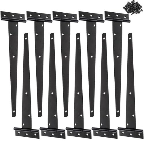 10 Pack T Hinges,Heavy Duty Gate Hinges T-Strap Garden Gate Hinges 300mm/12in Black Garden Gate Hinges with Screws,Shed Door Hinges for Windows,Fence,Sheds,Barn Gates Supplies