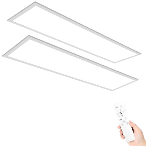 LEOEU 2x LED Panel Deckenleuchte 120x30CM, Deckenlampe mit Fernbedienung 40W 4800LM, Deckenlampe Dimmbar 3000K - 6500K, Deckenleuchte Büro mit Speicherfunktion, Deckenpanel für küche Wohnzimmer