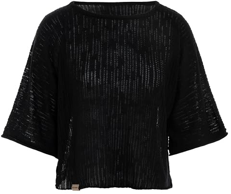 KNIT FACTORY - Jose Strickpullover - Kurzarmpullover Damen - Feinstrickpullover - Damenpullover für Frühling und Sommer - Damenoberteil aus Baumwolle und Polyacryl - Schwarz - 36/42