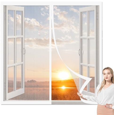 Zanzariera Magnetica Vetroresina 133 x 112 cm Tenda Anti Zanzare Insetti Tenere Fuori Insetti per Ideale per Porte da Balcone, Bianco