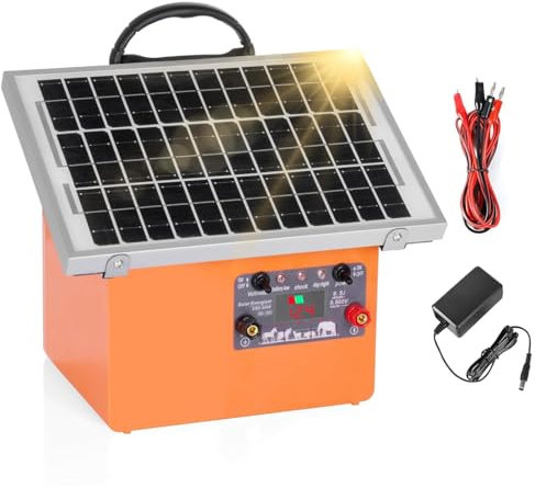 32 km solaire berger électrique avec batterie, 9,5 kV berger électrique Contrôleur pour chevaux, clôture électrique 0,5 J pour élevage d'animaux de berger, pour ferme, pâturage, jardin