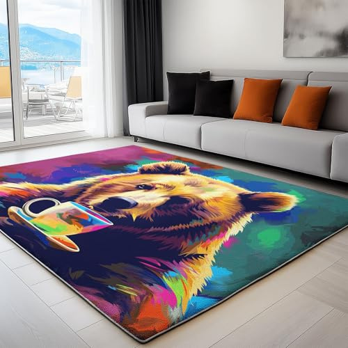 Generisch Läufer 80 x 150 cm Farbe Teppiche, Animal Bear Kaffee Waschbarer Rutschfester Teppich, weiche Teppich für den Innenbereich Schlafzimmer Wohnzimmer Esszimmer