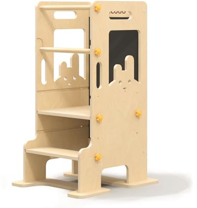 HiCOOO Kids Kitchen Step Stool - Learning Standing Tower with Blackboard, Height Adjustable Safety Rail Stool for Kids, Non-Slip Adjustable Stool for Kitchen, Bathroom
