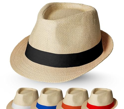 Sommerhut 'Salvador' Unisex - Sonnenhut für Damen & Herren im Trilby-Design - Panama Hut mit stylischem Klettverschlussband - Kopfbedeckung für Garten, Strand & Urlaub, Farbe:beige/schwarz