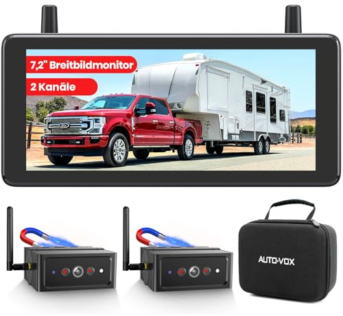AUTO-VOX Magnetische Rückfahrkamera Kabellose : 7,2 1080P Split-Screen Monitor mit DVR, Dual-Kamera, 6600mAh Akku, Rückfahrkameras mit IR-Nachtsicht für Wohnmobil, Anhänger und LKW