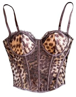 GORGLITTER Women's Floral Lace Bustier Corset Tops Sleeveless Asymmetrical Boned Vintage Cami Top Brown Medium