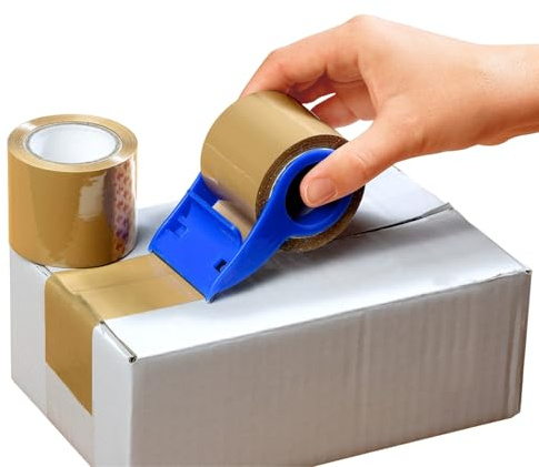 3 PAGEN Handdispenser för pakettejp 3 delar – praktisk pakettejpdispenser inkl. 2 rullar – pakettejprulle – okomplicerad limning – snabb och pålitlig – med 2 rullar förpackningstejp à 25 m x 5 cm