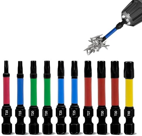 Aiyraa 10PCS 50mm Torx Bit Set, T10 T15 T20 T25 T27 T30 T40 Impact Star Screwdriver Bits, S2 Steel Magnetic Security Long Torx Bits Set, 1/4 Hex Shank