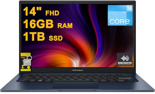 ASUS VivoBook 14 Business Laptop 14 pollici FHD antiriflesso Intel 6-core i3-1215U 16GB DDR4 1TB SSD Type-C Privacy Camera SonicMaster Ricarica Rapida Win11 ICP Hub