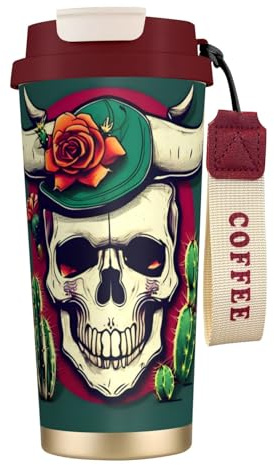 ERSDWRE Skull of Bull Print Insulated Coffee Tumbler Travel Mug with Straw Vacuum Coffee Cups Water Bottle for Office